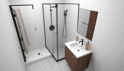 3D render small bathroom with efficient sink