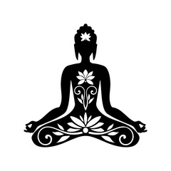 High-quality black silhouette illustrations for mindfulness, yoga, and inner peace themes — perfect for coloring books, posters, and digital art projects.”