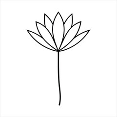 Simple Black and White Lotus Flower Outline on White Background