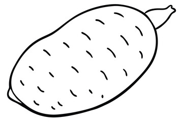 Black and White Graphic Illustration of a Single Cartoon Sweet Potato Vegetable Isolated