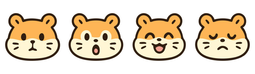 Kawaii Hamster Emoji Set – Neutral, Surprised, Happy and Sad Cute Pet Faces – Vector Sticker Pack
