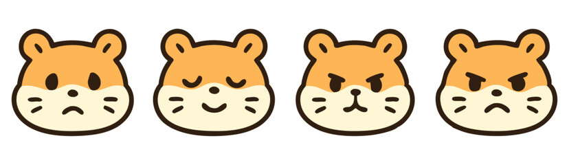 Kawaii Hamster Face Emotes – Sad, Sleepy, Annoyed and Angry Cute Pet Expressions – Vector Sticker Collection
