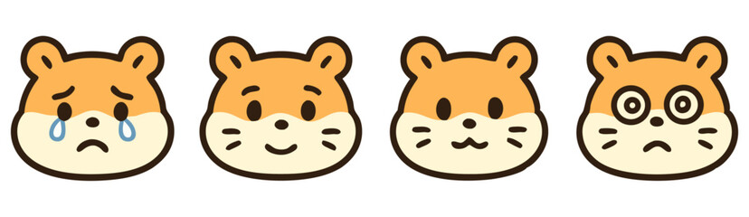 Kawaii Hamster Face Emotes – Crying, Happy, Smiling and Dizzy Cute Pet Expressions – Vector Sticker Set
