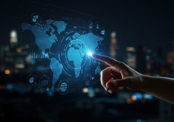 Global network connecting world through digital technology and innovative interface