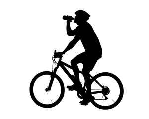 Fototapeta premium man Biker with Helmet Hydrating on a Break, Road Bike Silhouette Isolated on White