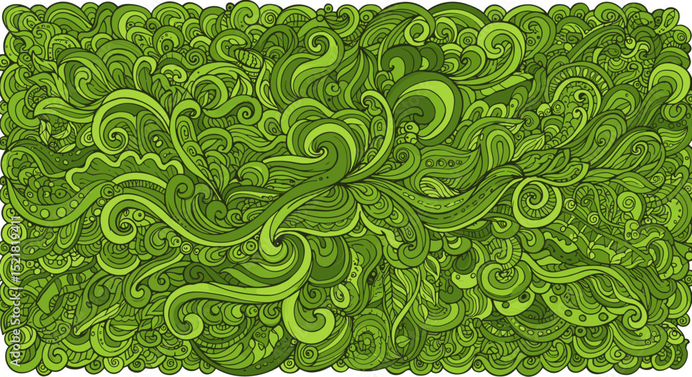Poster intricate green abstract pattern with swirling designs and shapes