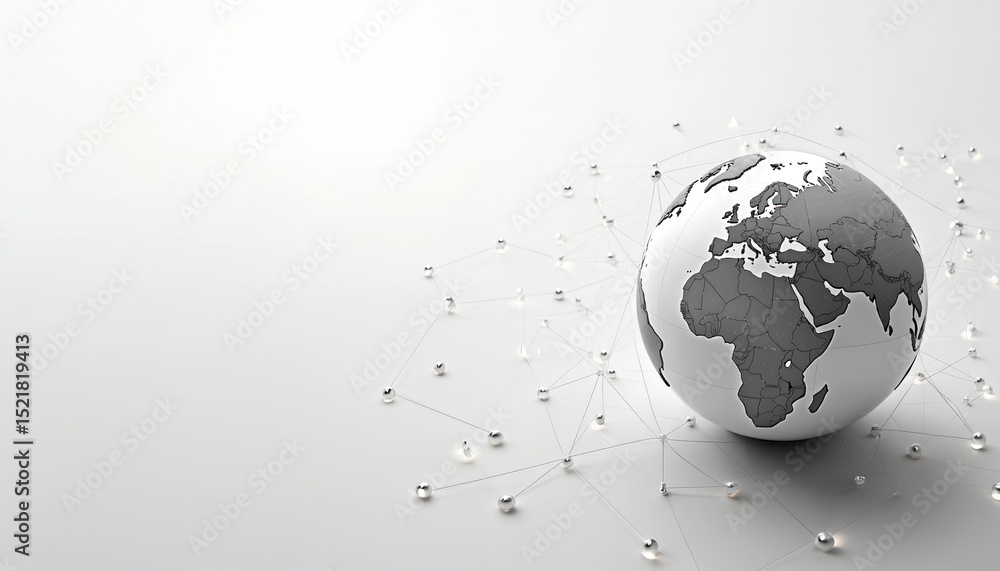 Poster illustration of globe featuring interconnected lines, representing global network. signifies global 