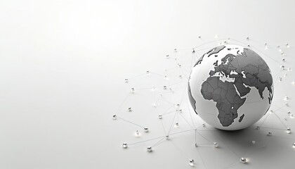 Illustration of globe featuring interconnected lines, representing global network. Signifies global network, significance in public procurement. Illustrates international business, communication,