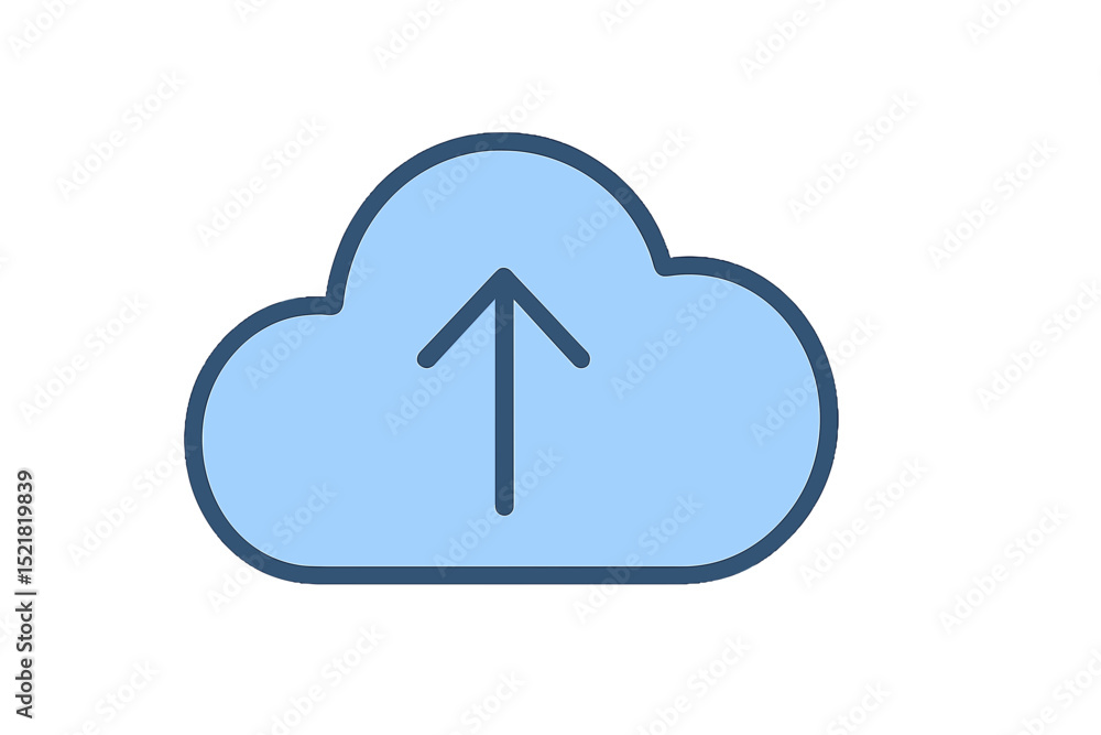 Aufkleber cloud upload icon in blue color with upward arrow design