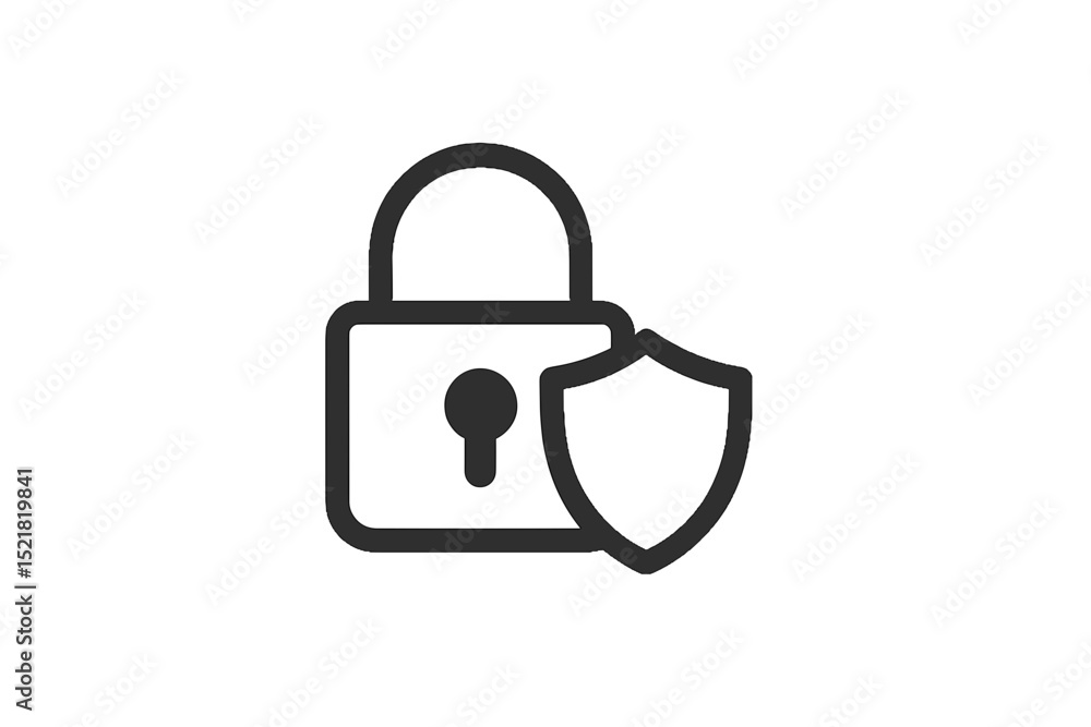Poster lock icon with shield symbolizing security and protection