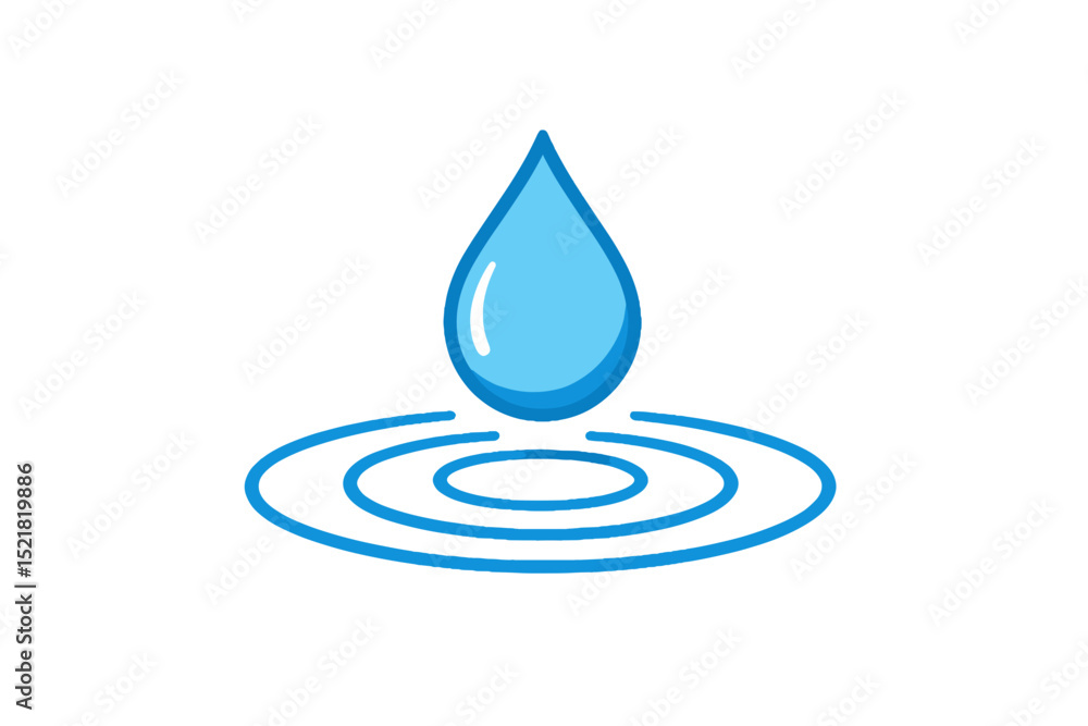 Poster water drop creating ripples in blue color on a white background