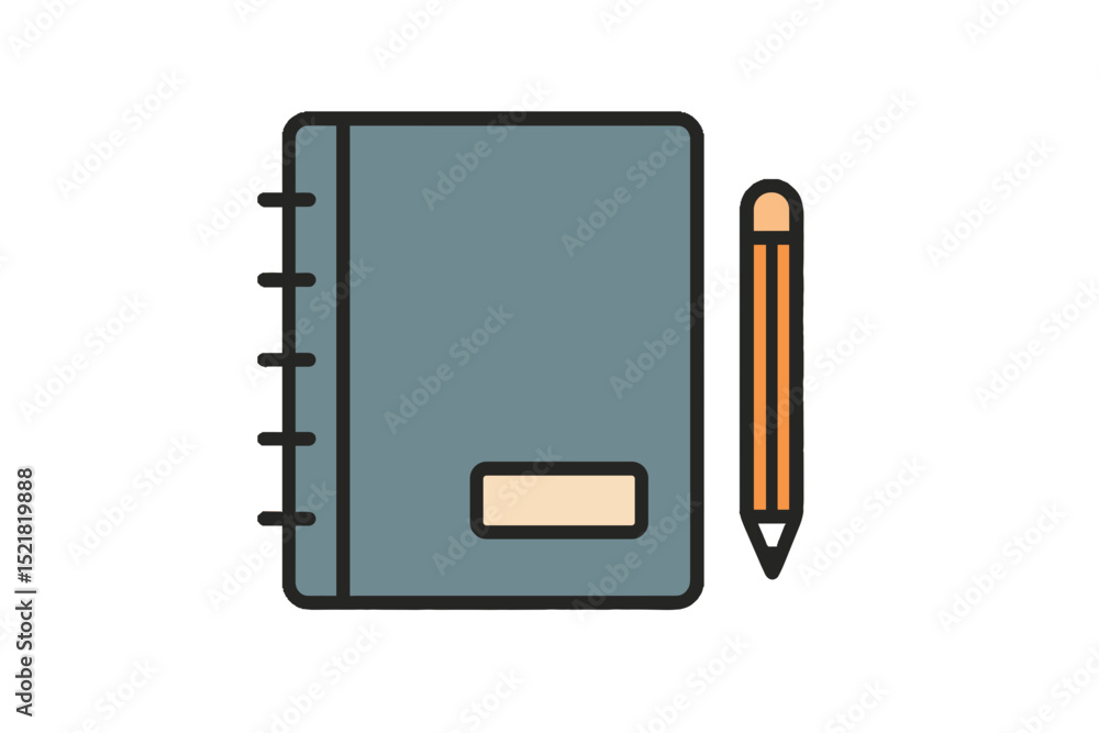 Aufkleber Minimal notebook with pencil in simple flat design style  