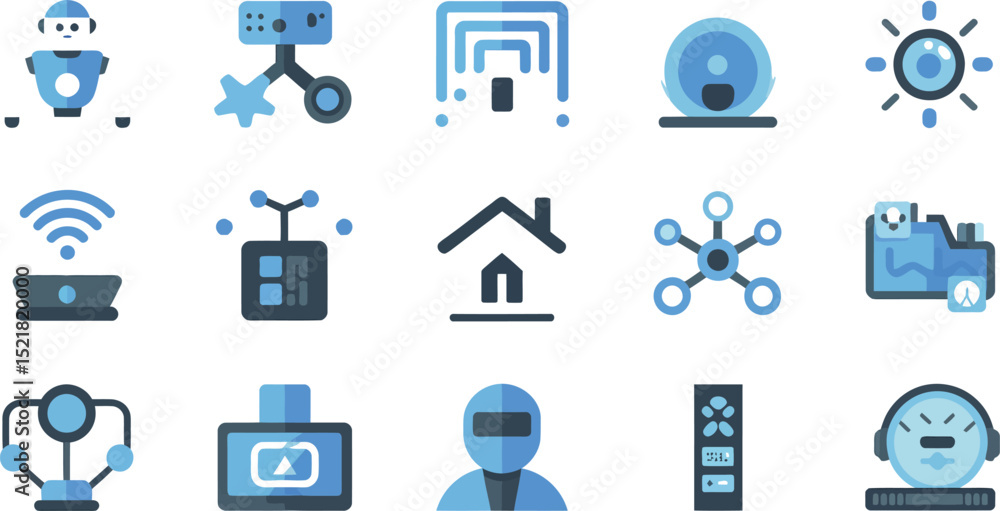 Poster a collection of various technology and automation icons displayed on white background