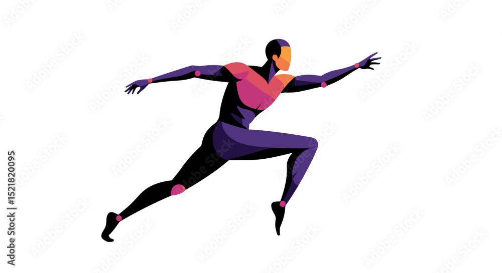 Poster abstract illustration of a runner in a dynamic pose with colorful accents