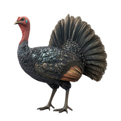 Realistic depiction of a wild turkey showcasing vibrant plumage and striking features in a natural setting during the day