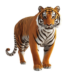 Fototapeta premium Tiger walking confidently in a natural pose against a plain background