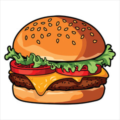 Delicious hamburger vector with juicy details. Ideal for food logos, quick service menus, and product packaging concepts.