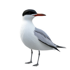 Obraz premium Elegant seagull stands gracefully on a sandy beach, showcasing its striking features under clear sunlight