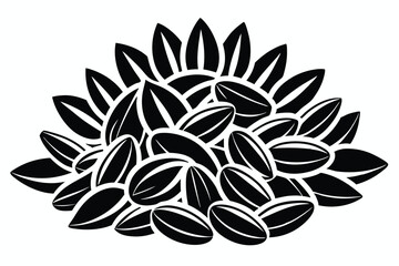 Black and White Graphic Sunflower Head with Many Seeds and Petals Illustration