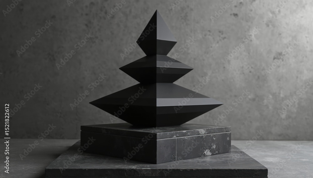 Poster abstract black geometric composition on dark platform. minimalist design concept features solid shap