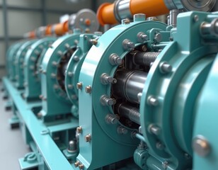 Obraz premium Industrial power generation engines for renewable energy, sustainable mechanism turbines. Modern tech innovation, emission reduction, efficient economy, infrastructure development for green