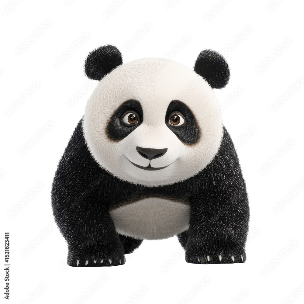 Poster panda character with a friendly expression in a playful pose ready for adventures in a lively enviro