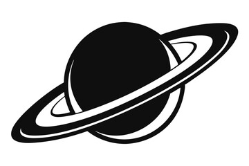 Minimalist Black and White Vector Illustration of a Ringed Planet in Outer Space © kanchanrani