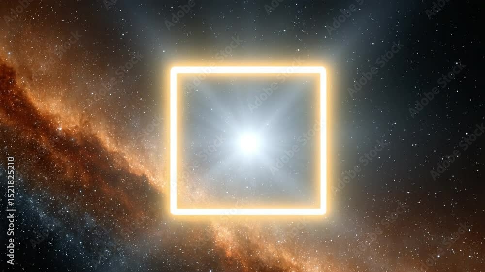 Fototapete Celestial Enclosure: An abstract digital composition, featuring a luminous golden square at the core of a vibrant nebula, creating a sense of mystery and awe.