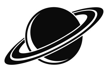 Minimalist Black Planet Saturn Silhouette with Rings Vector Graphic Illustration Design