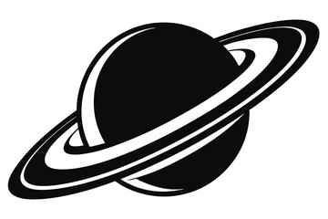 Black SaturnLike Planet Graphic with Rings Encircling the Celestial Body on Display