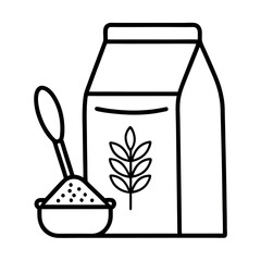 Flour Bag with Scoop Bakery Line Art Vector on White Background