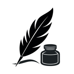 Feather and Ink Bottle Writing Logo Design Vector