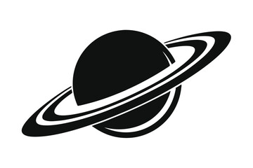 Black and White Icon of Planet Saturn with Prominent Rings in Space