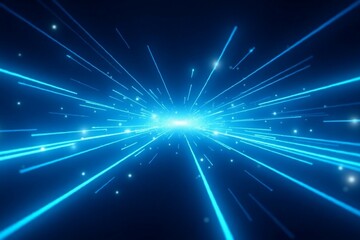 Vector Abstract, science, futuristic, energy technology concept. Digital image of light rays, stripes lines with blue light, speed and motion blur over dark blue background.

