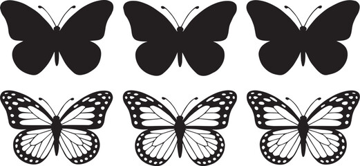 Fototapeta premium Six butterflies arranged in two rows against a white backdrop
