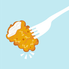 Vector illustration of delicious cartoon style fried chicken skewers food. Fast food, cooking, food menu. Isolated blank illustration on white background. For poster, sign, card and advertisement.