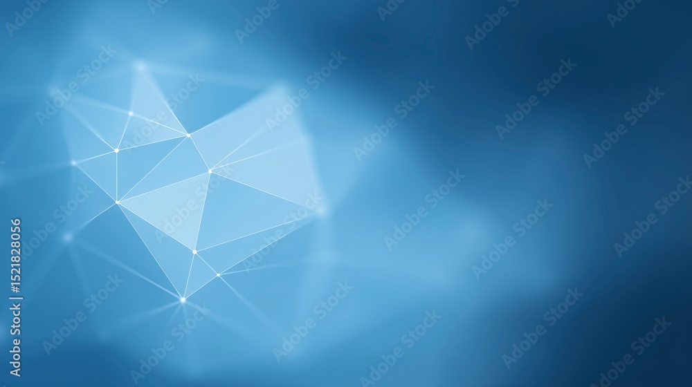 Poster abstract geometric background featuring interconnected triangular shapes in soft blue tones, creatin