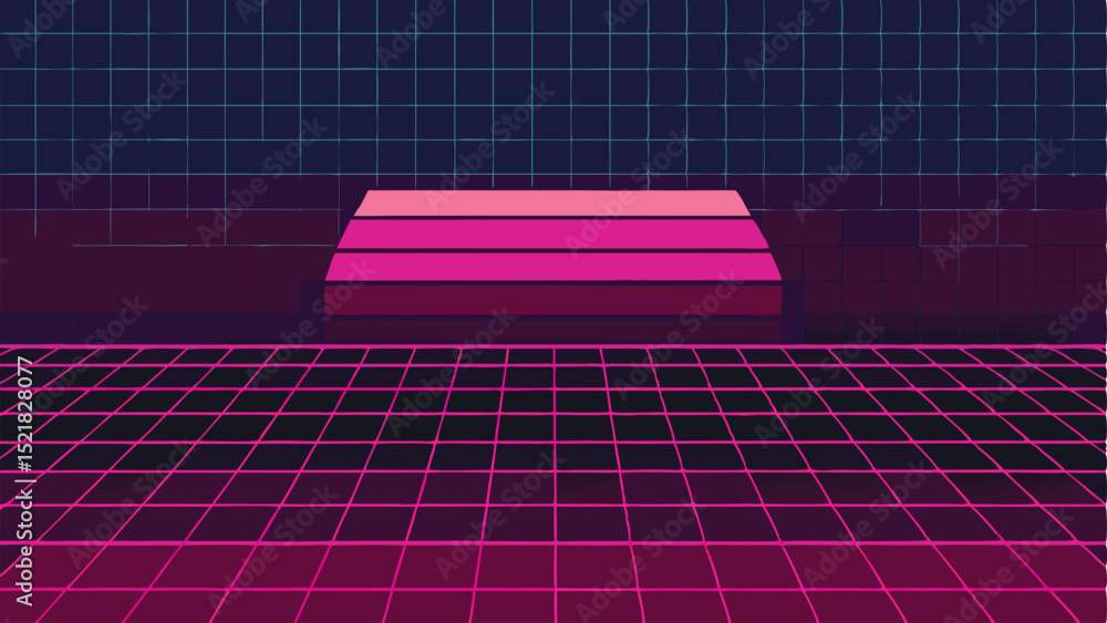 Poster abstract digital perspective illustration with grids and gradient in tech inspired style