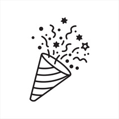 A party popper exploding with confetti and stars, a celebratory icon