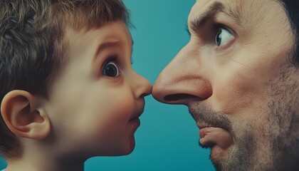 Obraz premium Close-up portrait of a child and an adult with expressive faces.