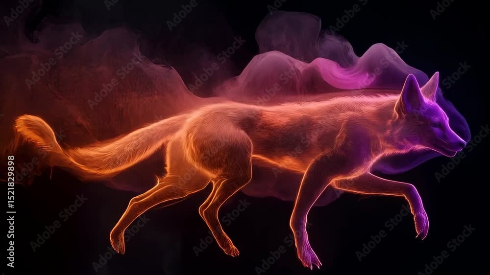 Aufkleber dynamic neon fox animation with smooth glowing motion and abstract design