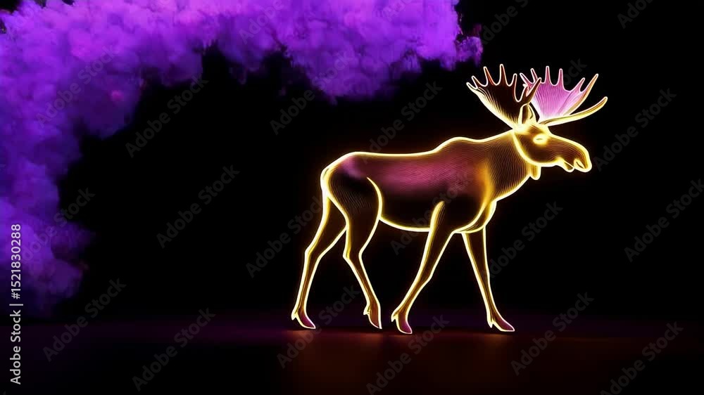 Aufkleber dynamic rotating glowing moose with vibrant smoke in futuristic sequence