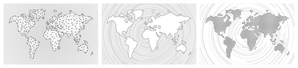 Set of world maps showing global data network connection, black connected dots and lines for quantum ai  worldwide business and internet technology, vector illustration concept background ad banners © AnaMaria