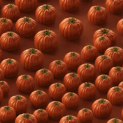 seamless pattern showcases a dense arrangement of vibrant orange pumpkins with green stems, perfect for creating seasonal backgrounds and decorative elements fall.