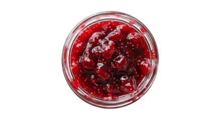cherry jam on white background top view