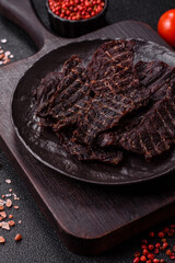 Snacks or jerky, beef slice meat dried, dehydrated. Beef snack