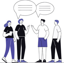 Obraz premium Men and Women in Casual Clothes Having a Conversation, Vector Illustration