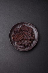 Snacks or jerky, beef slice meat dried, dehydrated. Beef snack