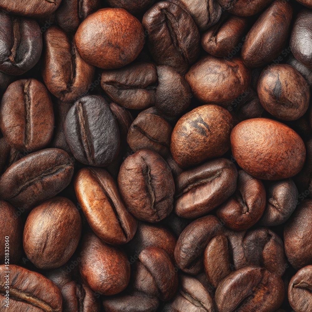 Poster seamless this pattern features coffee beans in various shades, showcasing a rich and intricate textu
