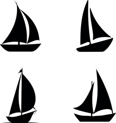 Four sailboat silhouettes isolated on white background